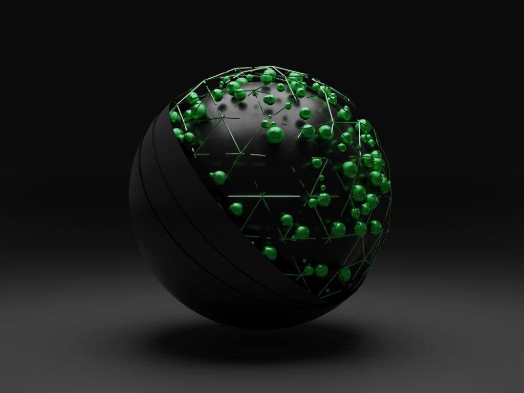 Black globe with green network
